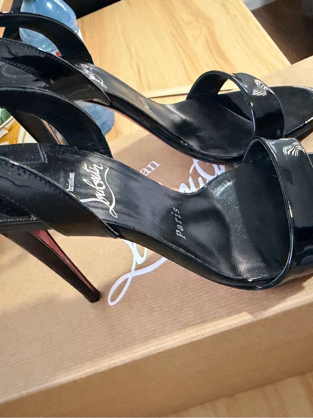 Christian Louboutin Black Patent Leather Strappy Open-Toe Heels - Picture 8 of 8